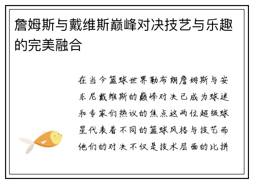 詹姆斯与戴维斯巅峰对决技艺与乐趣的完美融合